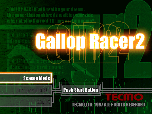 Gallop Racer 2: One And Only Road To Victory title screen for Playstation